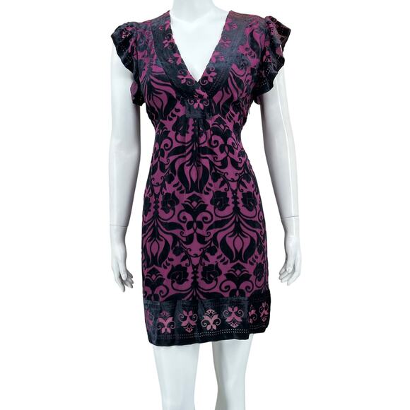 Hale Bob Dress Womens Small Velvet Mini Fit & Flare V-Neck Whimsigoth Silk Fairy